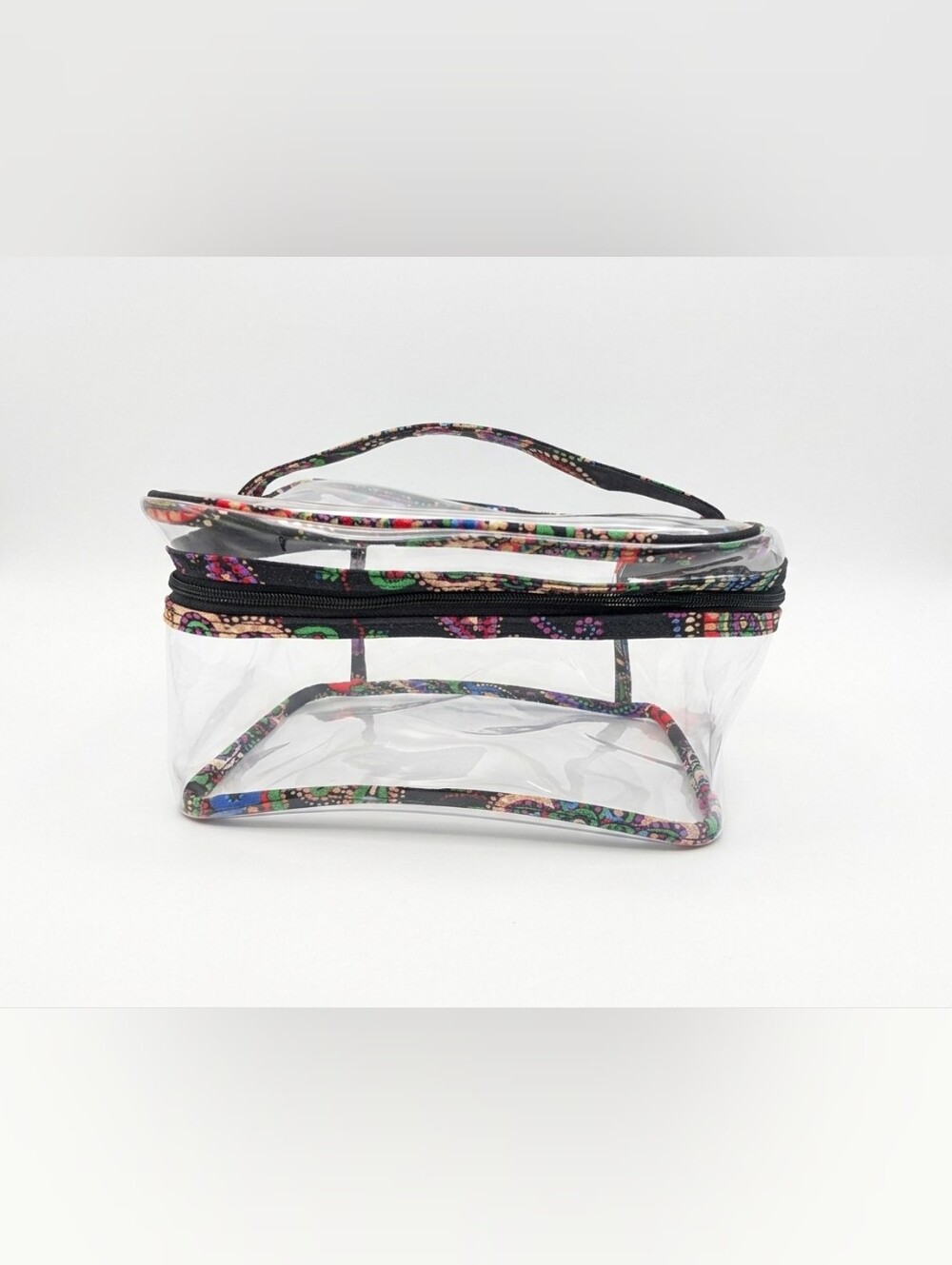 Vera Bradley Clear Cosmetic Case with Multicolor Floral Paisley Trim